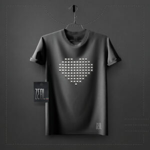 Metal heart V-neck Round neck T-shirt