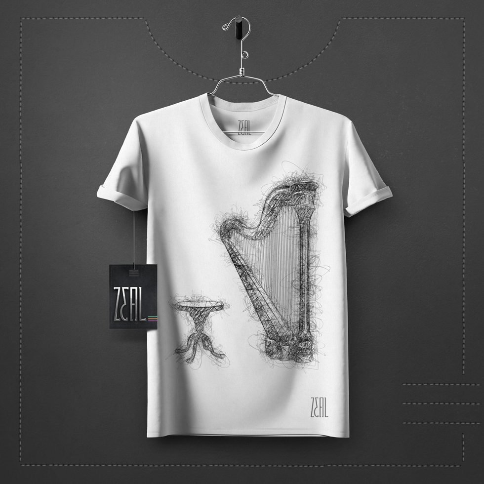Lava Prints Round Neck T-Shirt – Musical Instruments Harp Lava Prints Round Neck T-Shirt – Musical Instruments Harp