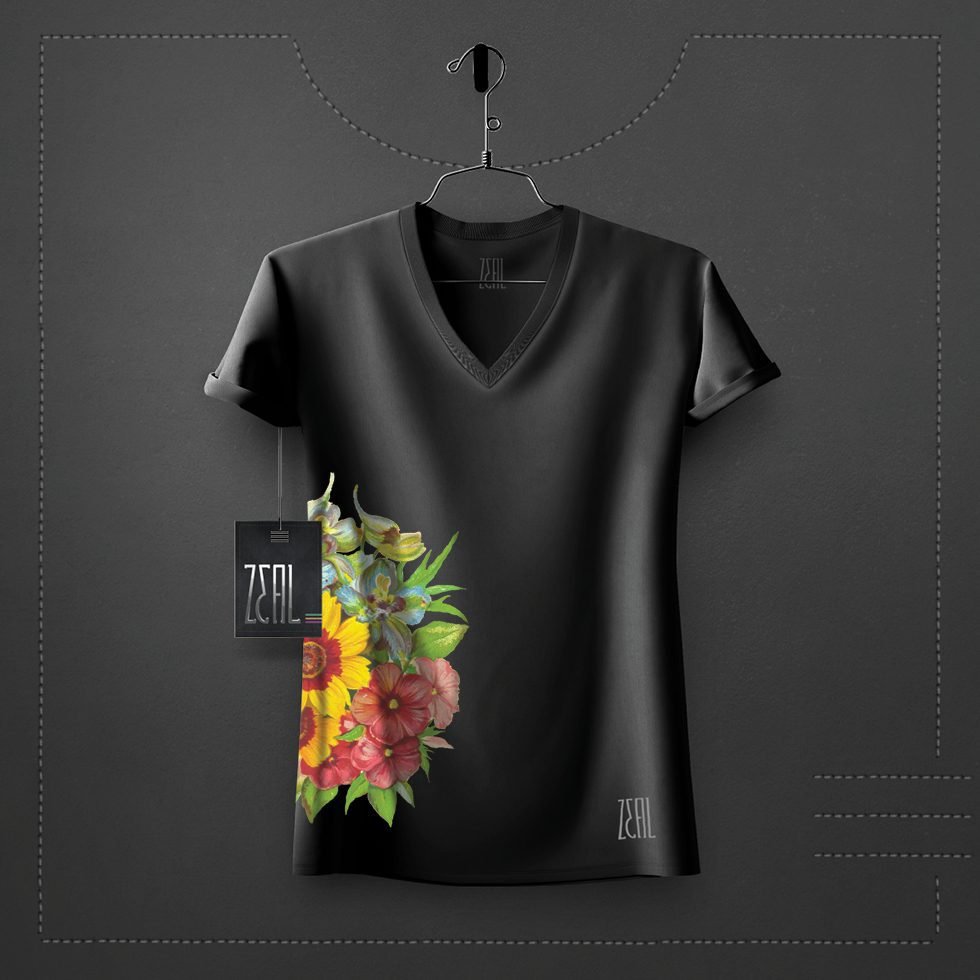 Flower V-neck Round neck T-shirt Flower V-neck Round neck T-shirt
