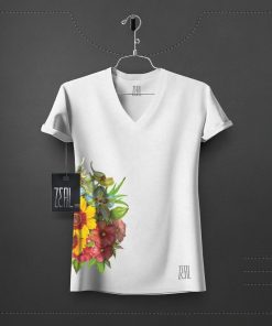 Flower V-neck Round neck T-shirt