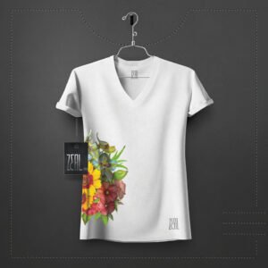 Flower V-neck Round neck T-shirt