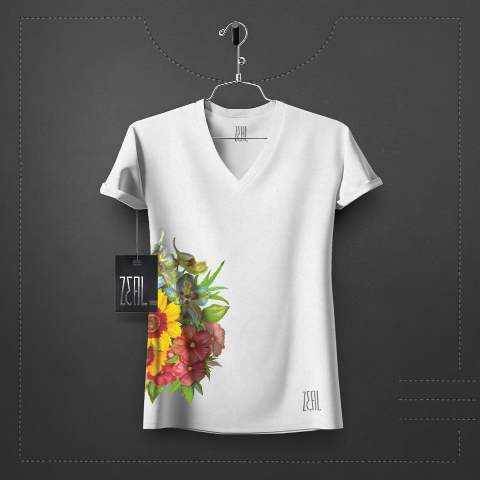 Flower V-neck Round neck T-shirt Flower V-neck Round neck T-shirt