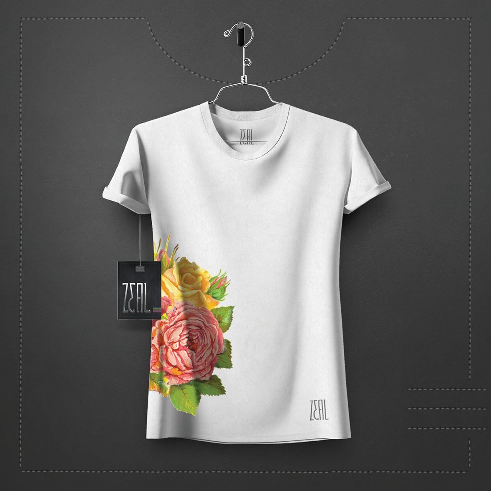 Flower V-neck Round neck T-shirt Flower V-neck Round neck T-shirt