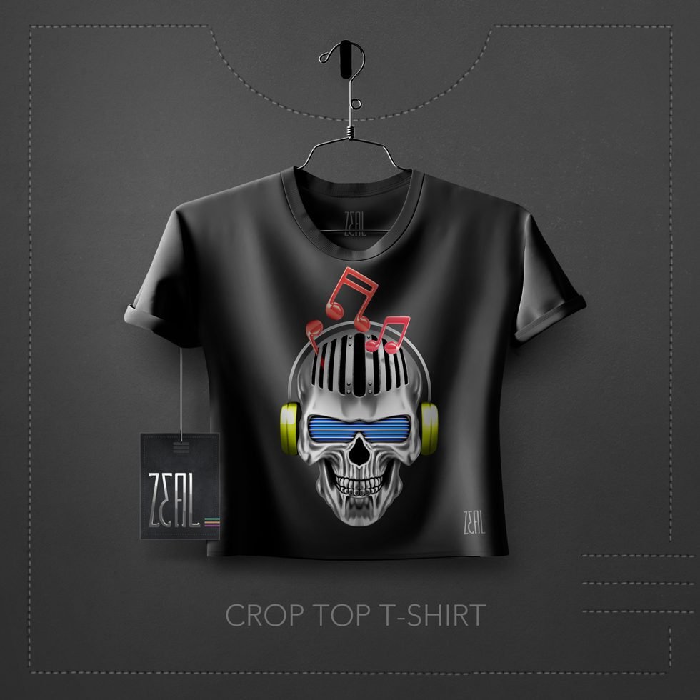 Skull Music Women Crop Top T-Shirt Skull Music Women Crop Top T-Shirt