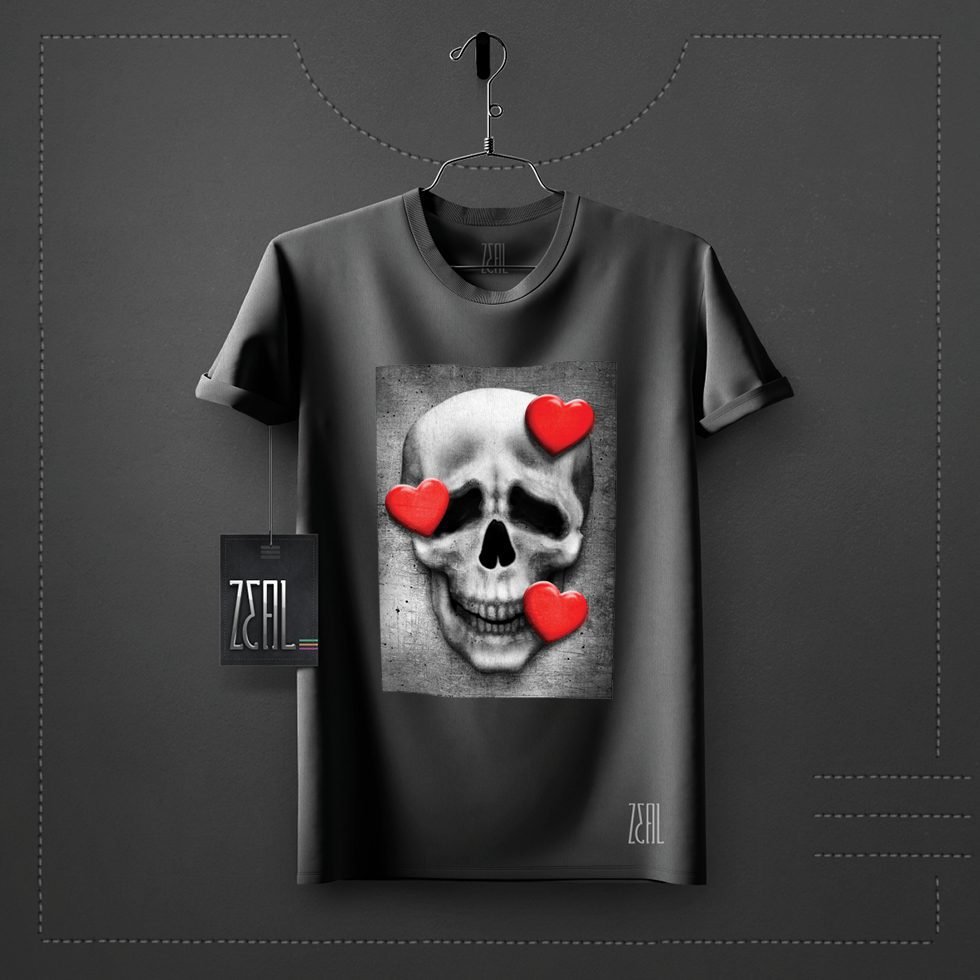 Skull love V-neck Round neck T-shirt