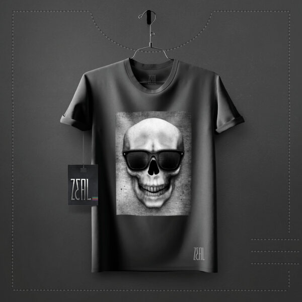 Skull glass V-neck Round neck T-shirt