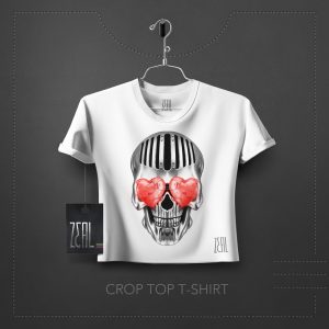 Skull Heart Women Crop Top T-Shirt