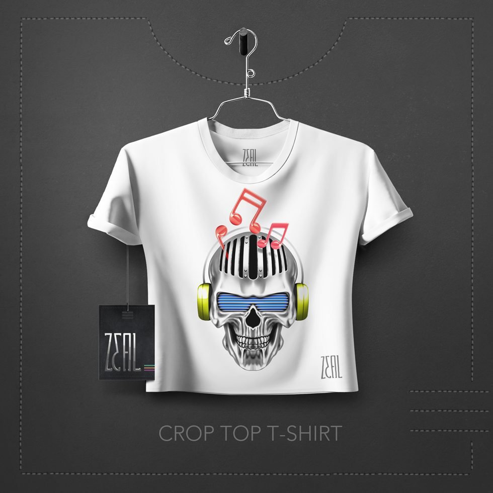Skull Music Women Crop Top T-Shirt Skull Music Women Crop Top T-Shirt