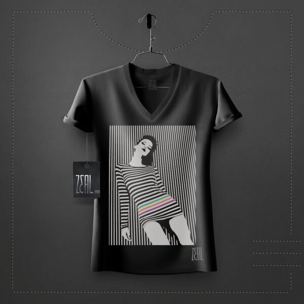 Leaning lines Women V-neck Round neck T-shirt
