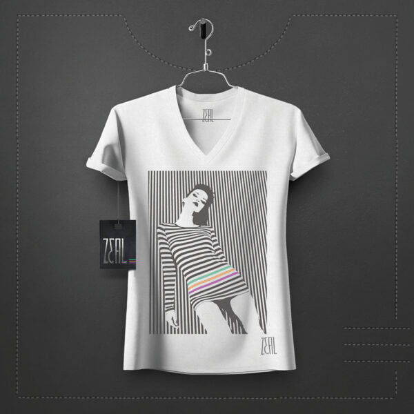 Leaning lines Women V-neck Round neck T-shirt