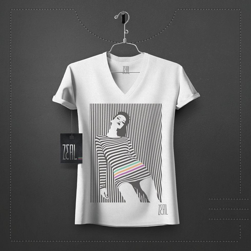 Leaning lines Women V-neck Round neck T-shirt Leaning lines Women V-neck Round neck T-shirt